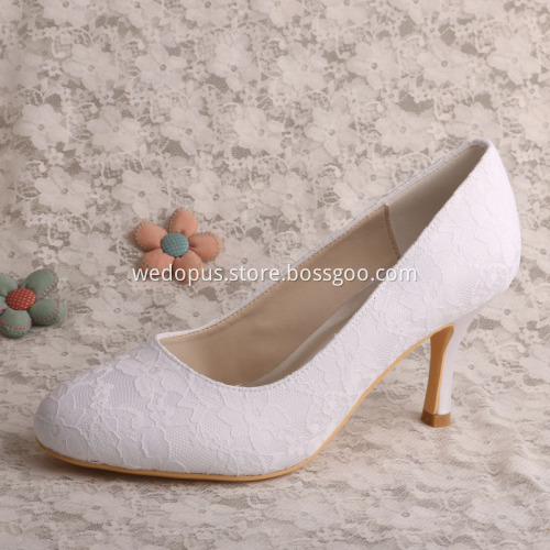 Elegant Lace Wedding Ivory Shoes Closed Toe